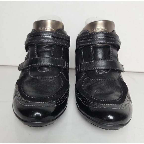 Geox Respira Sz 10 Leather  Sneakers Wedged Heel Womens Black D1387B‎ - Picture 5 of 15